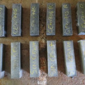 Primeras amasadas de mortero con cenizas